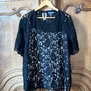 The Limited Black Lace with Cream Cami Short Sleeve Top